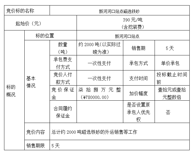 DBSXS-2021-012 新河河口站点磁选铁砂竞价销售竞价公告