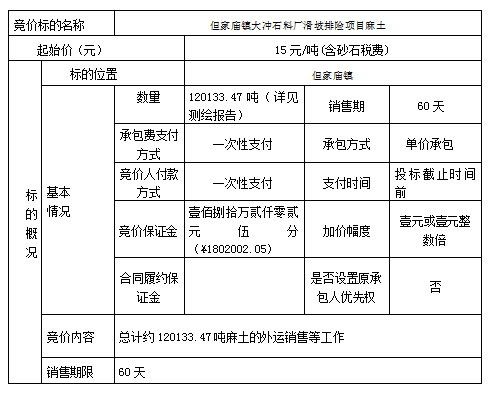 DBSXS-2022-011 但家庙镇大冲石料厂滑坡排险项目麻土竞价销售竞价公告