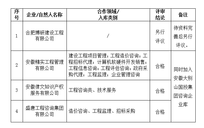 安徽大别山工程咨询有限公司合作伙伴招募结果公告(九)