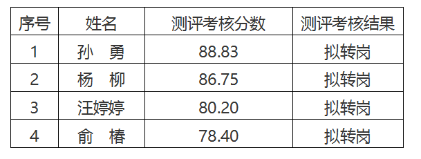 安徽大别山工程咨询有限公司2024年临时员工择优转岗测评考核结果公示